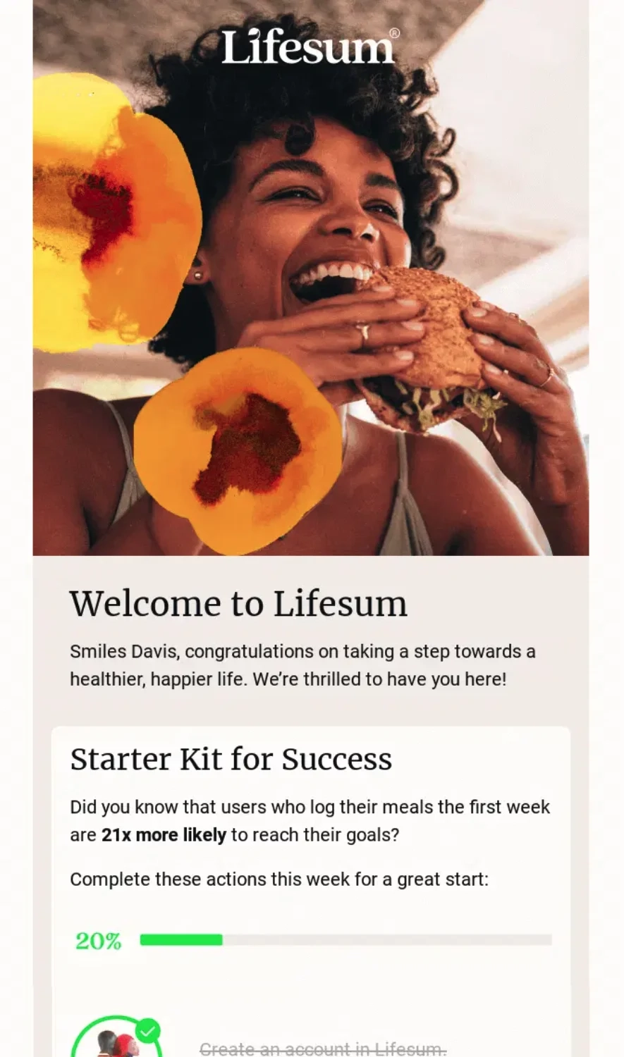 Multimodal Onboarding in SaaS Emails: Screenshot of Lifesum’s email featuring multiple onboarding methods