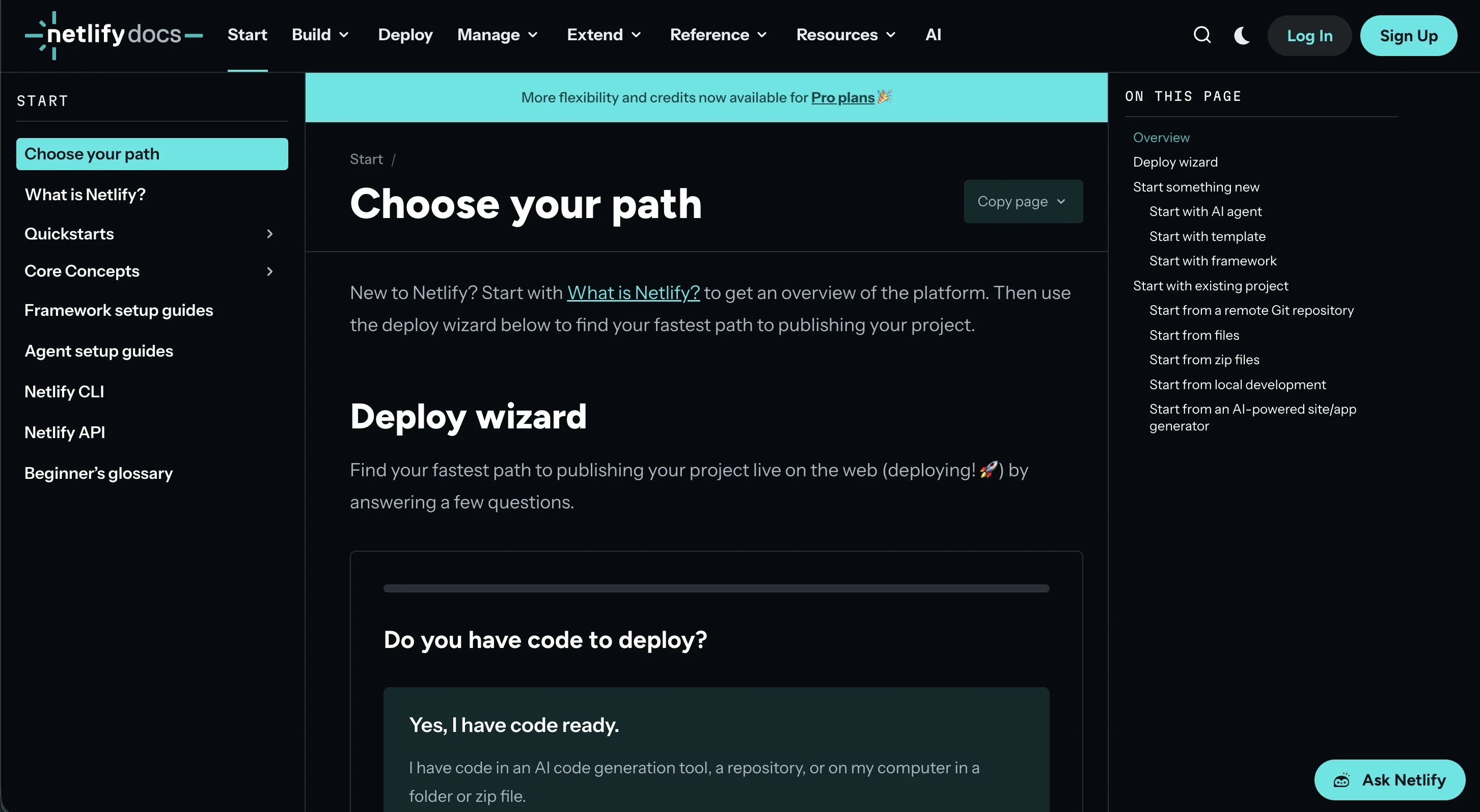 Multimodal Onboarding in SaaS Emails: Screenshot of Netlify’s doc page about getting started
