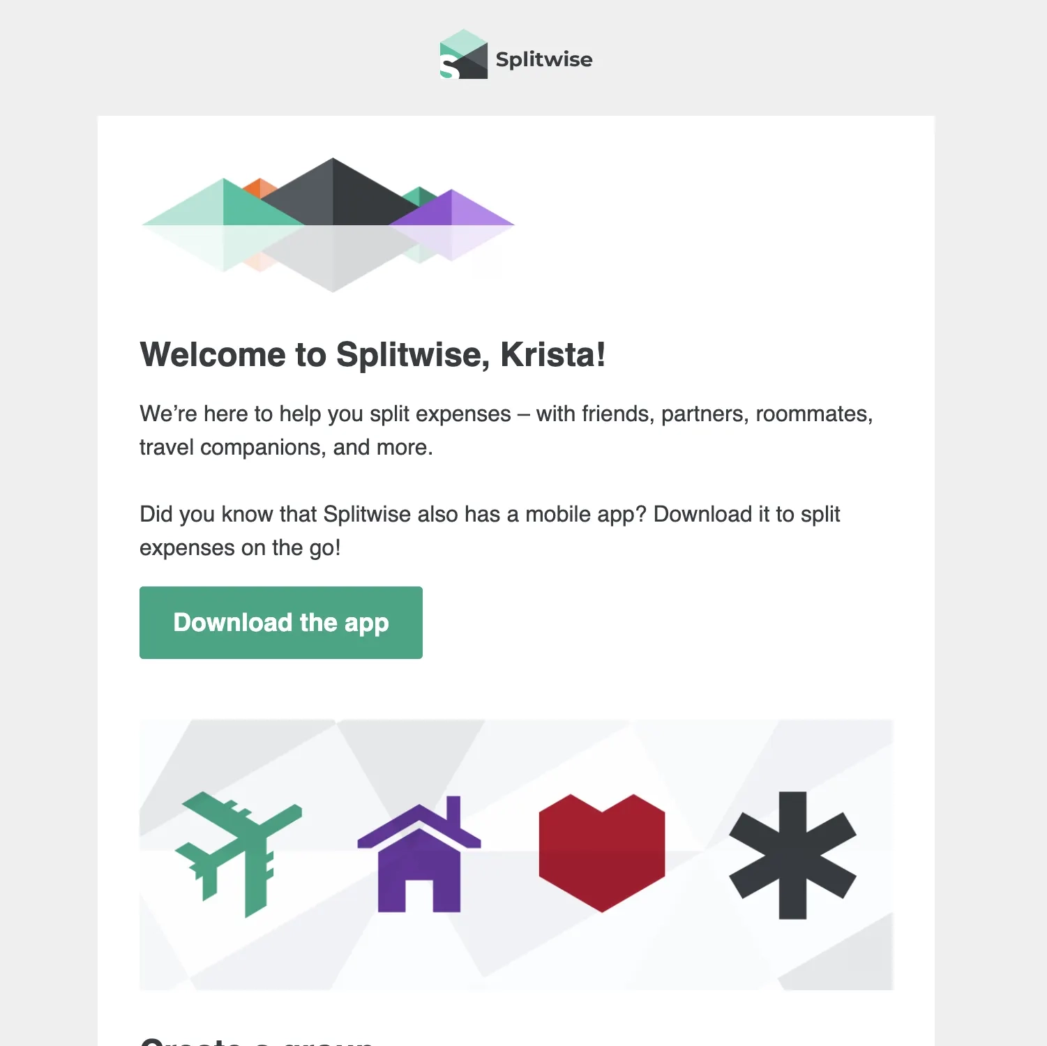 Multimodal Onboarding in SaaS Emails: Screenshot of Splitwise’s email featuring multiple onboarding methods