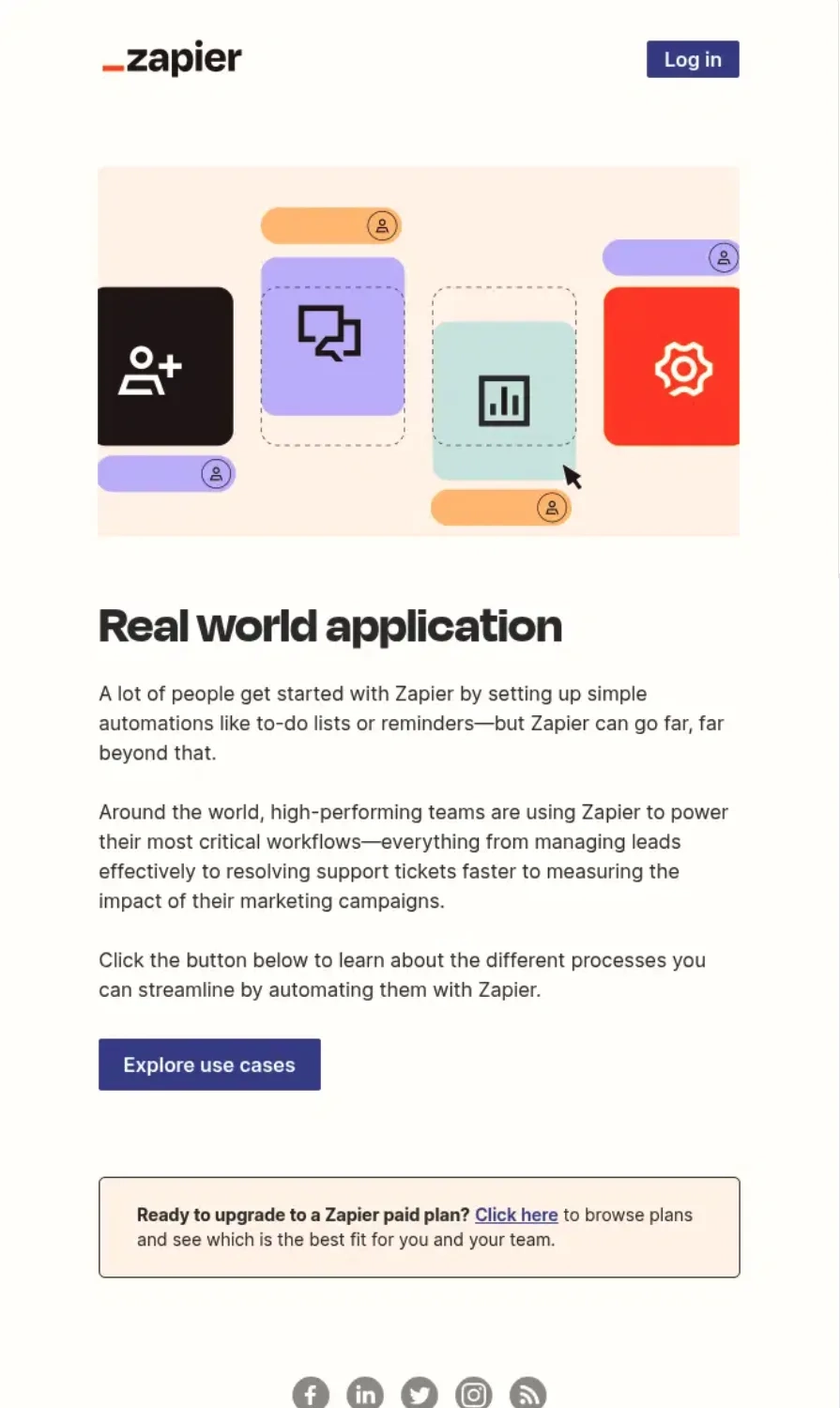 Multimodal Onboarding in SaaS Emails: Screenshot of Zapier’s email featuring multiple onboarding methods