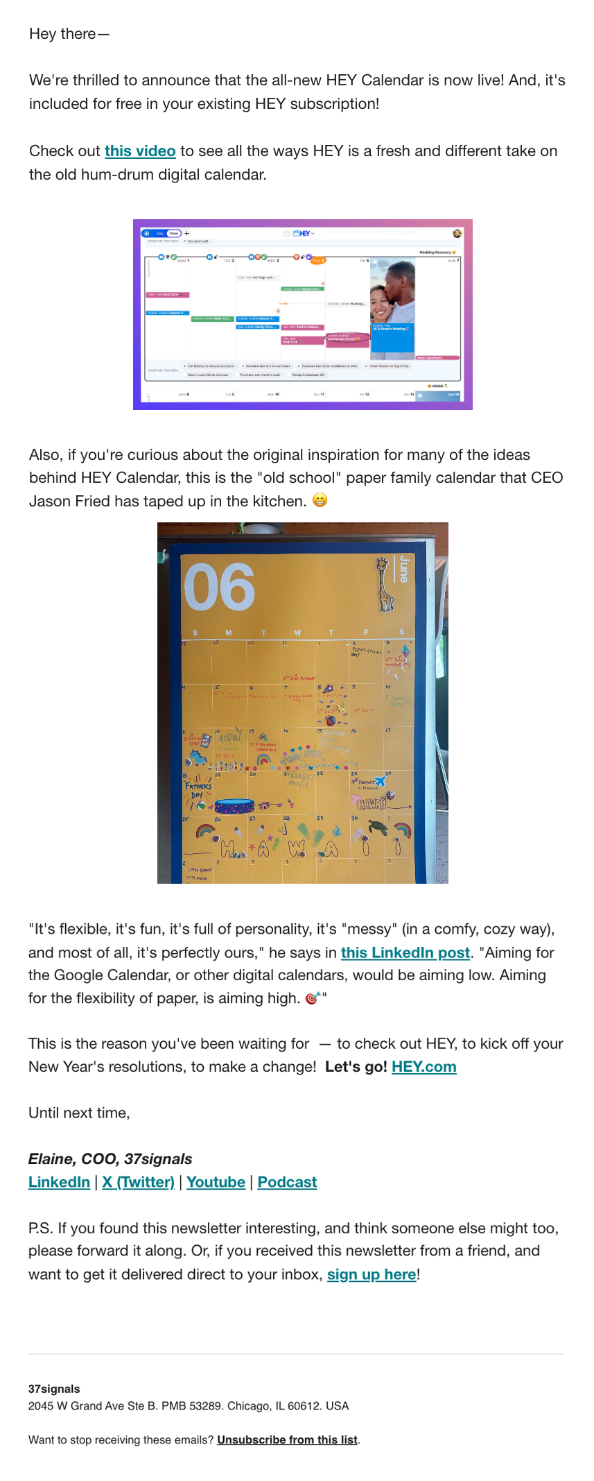 New Feature Announcement Emails: Screenshot of 37signal's email talking about their latest feature