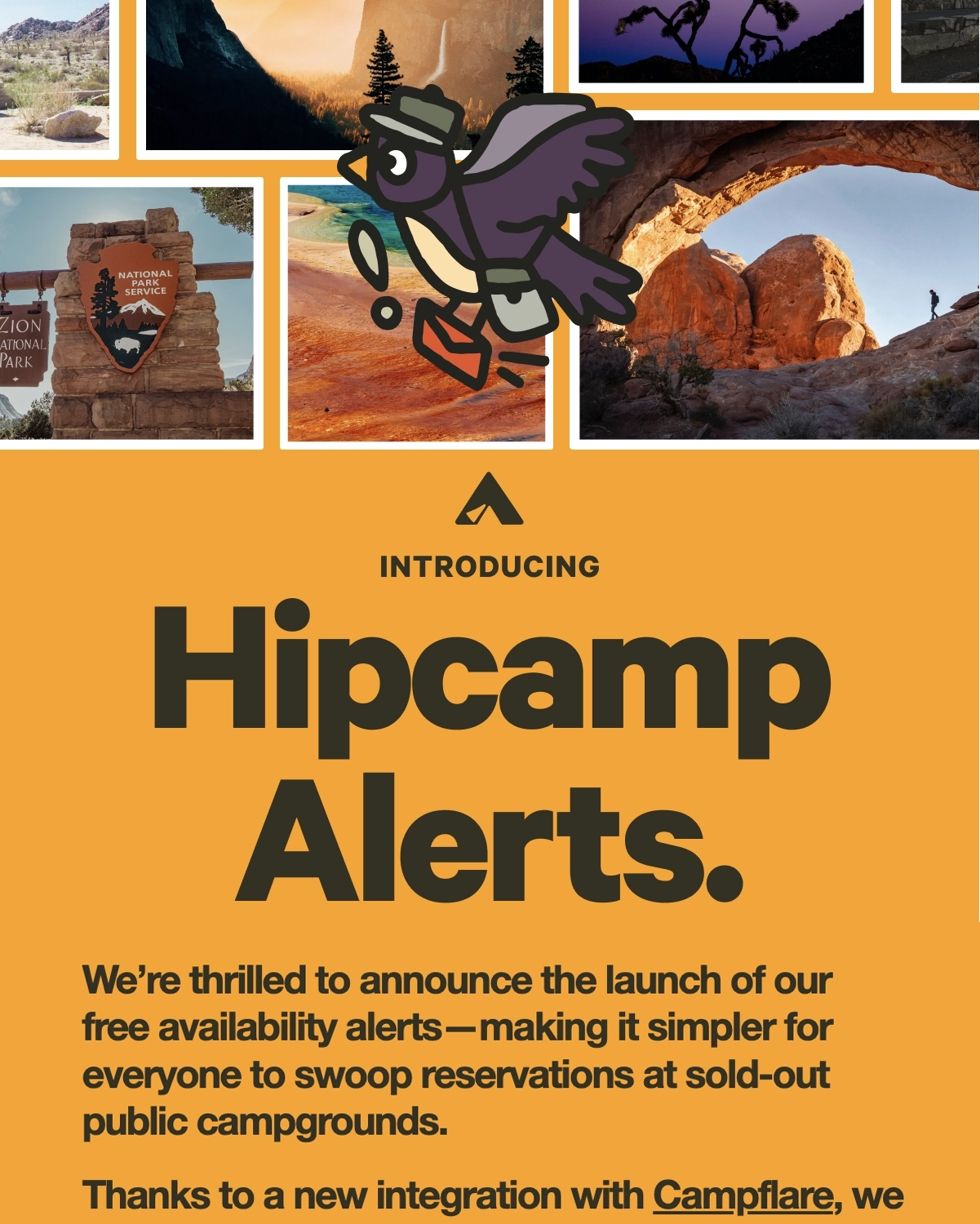 New Feature Announcement Emails: Screenshot of Hipcamp's email talking about their latest feature