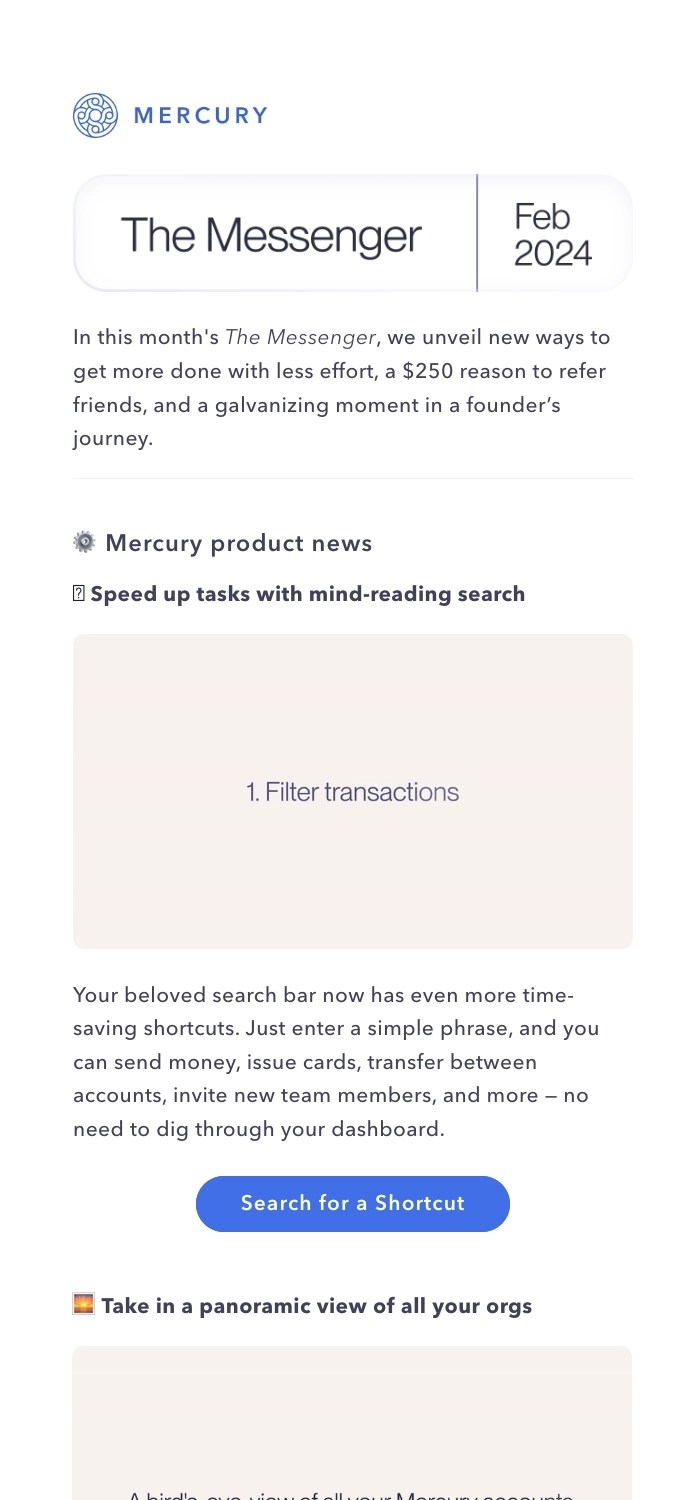 GIFs in SaaS Emails: Screenshot of Mercury's feature announcement email