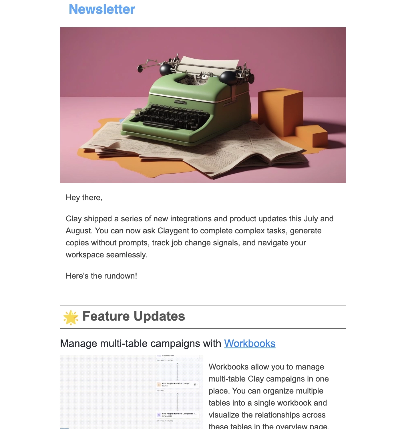 SaaS Newsletter Examples: Screenshot of Clay's newsletter