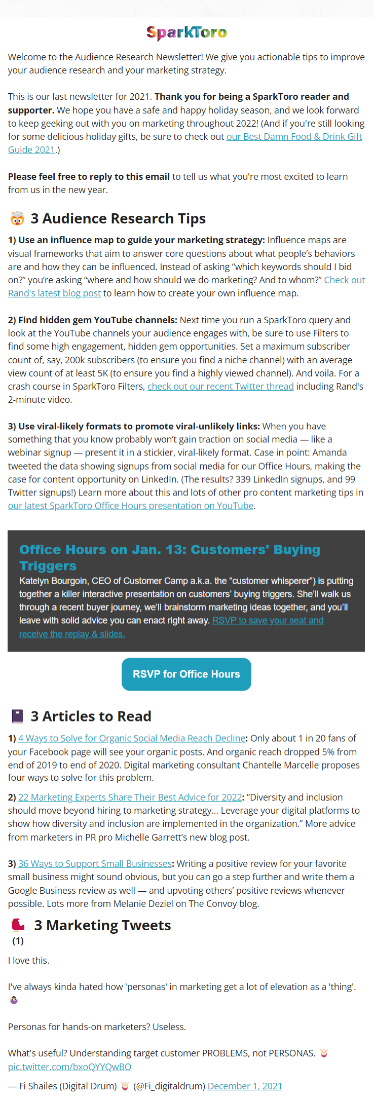 SaaS Newsletter Examples: Screenshot of Spark Toro's newsletter