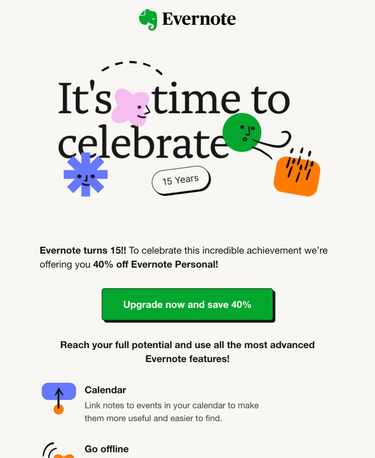 Addressing Obstacles and Anxieties in SaaS Onboarding Emails: Screenshot of Evernote's email