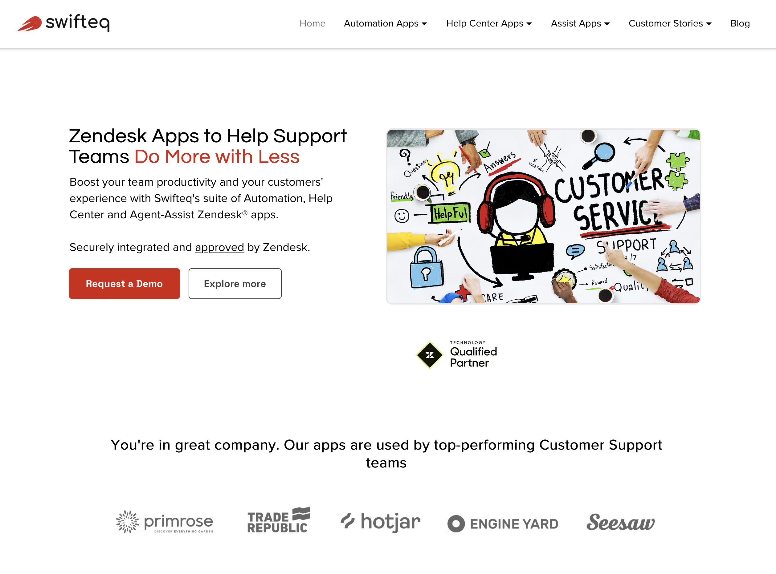 One Email List for Multiple Products: Screenshot of Swifteq's homepage