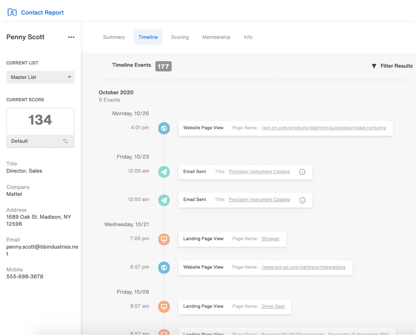 Pardot alternatives: Screenshot of Act-On dashboard