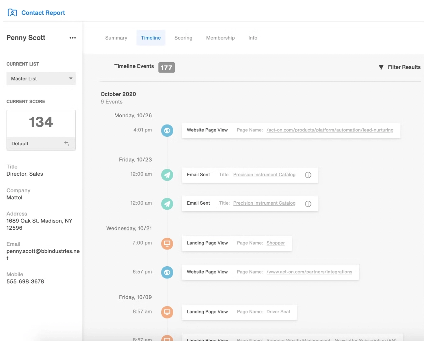 Pardot alternatives: Screenshot of Act-On dashboard