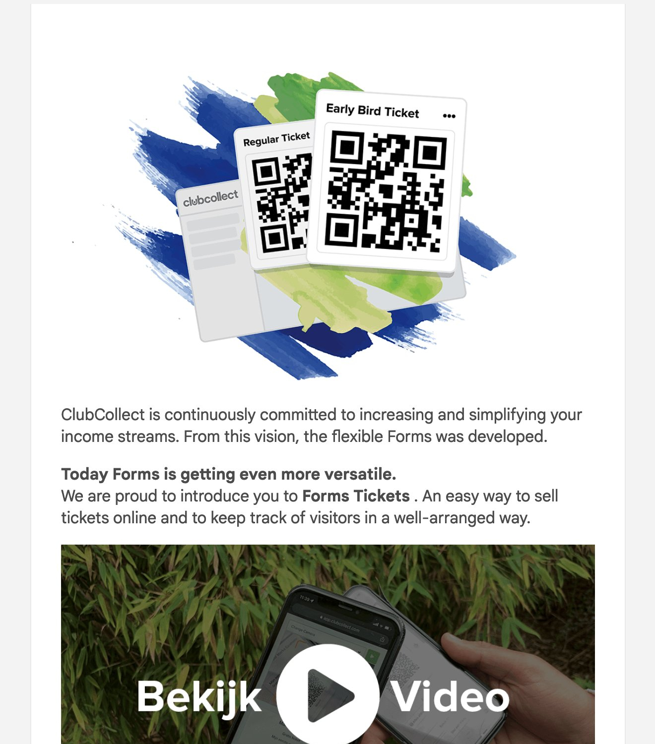 SaaS Product Launch Emails: Screenshot of ClubCollect's launch email