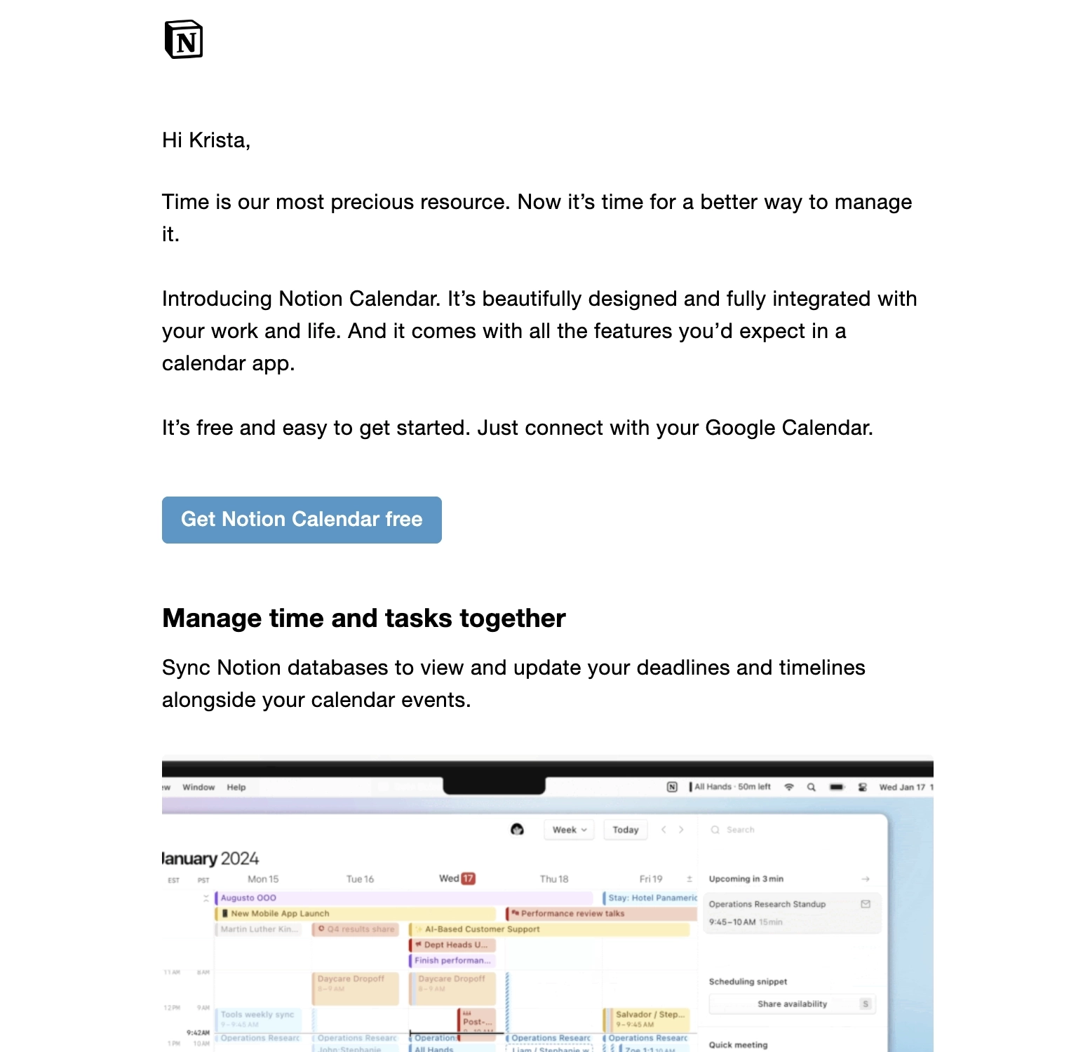 GIFs in SaaS Emails: Screenshot of Notion's product launch email