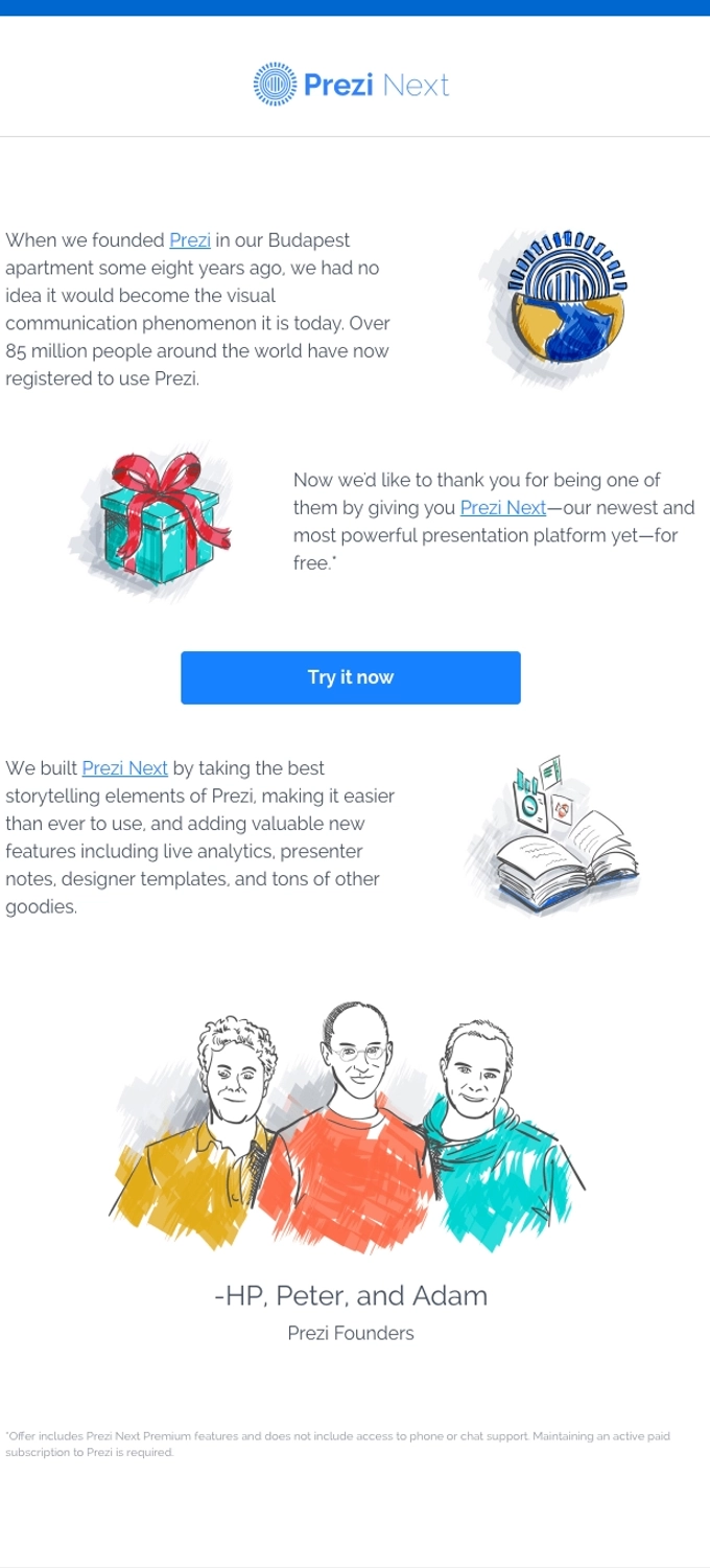 SaaS Product Launch Emails: Screenshot of Prezi's launch email