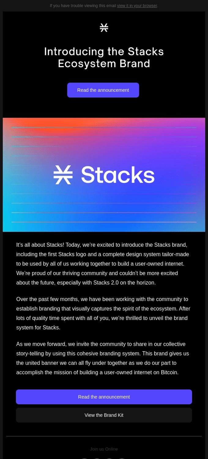 SaaS Product Launch Emails: Screenshot of Stacks's launch email