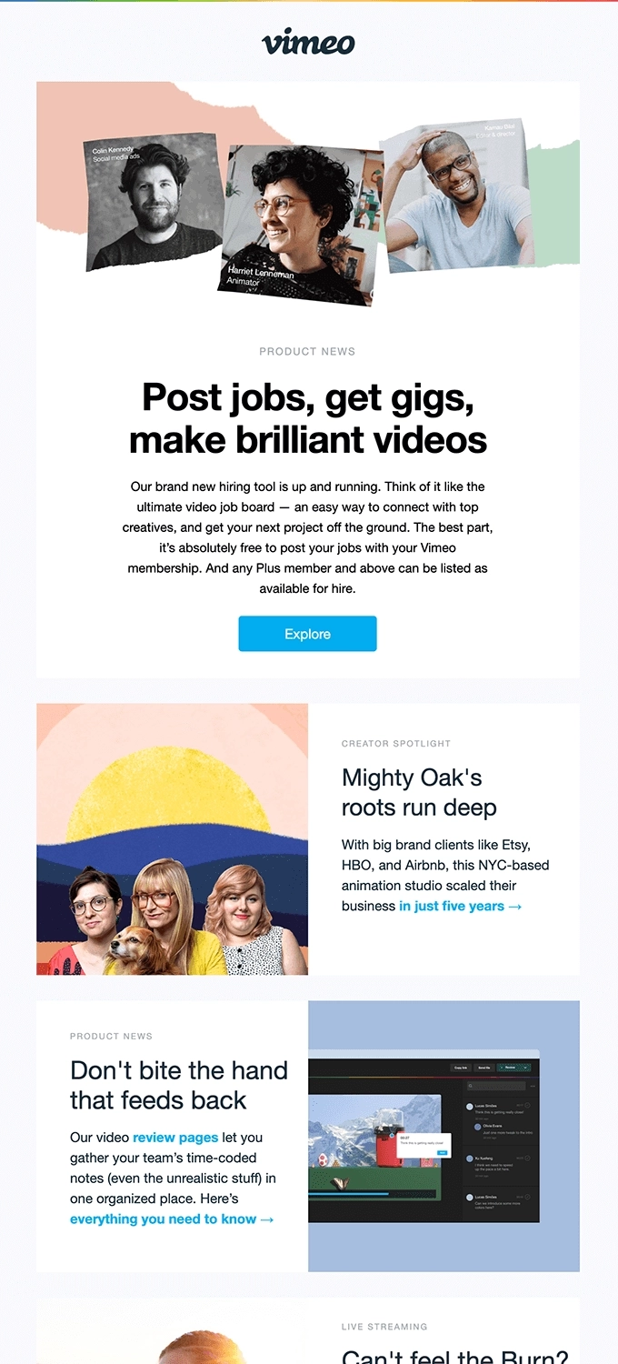 SaaS Product Launch Emails: Screenshot of Vimeo's launch email