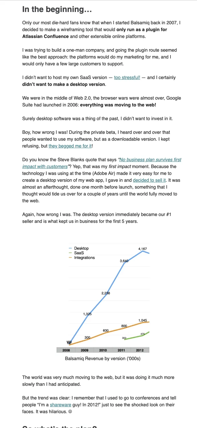 Saas Sunset Emails: Screenshot of Balsamiq’s product sunset email