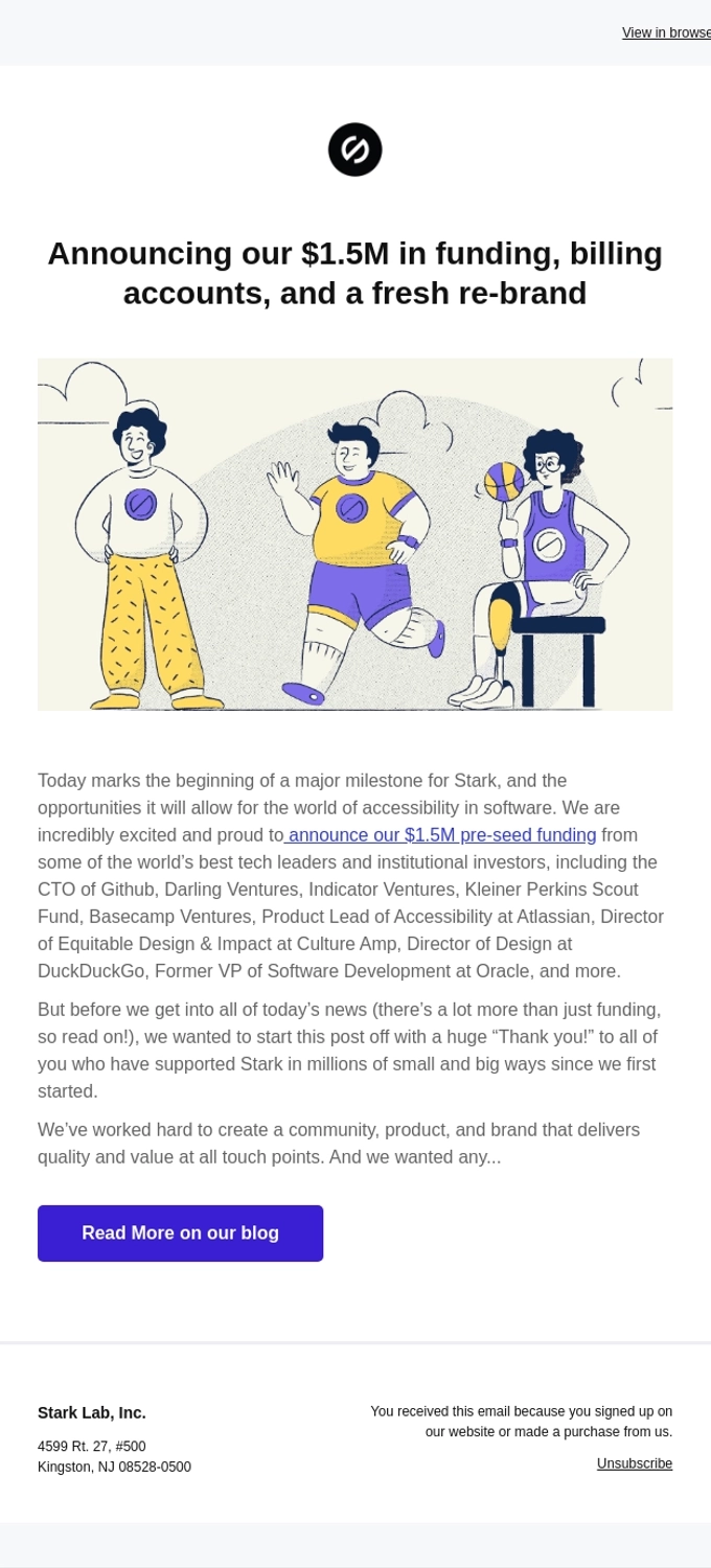 SaaS Rebranding Announcement Emails: Screenshot of Stark's email announcing its rebranding