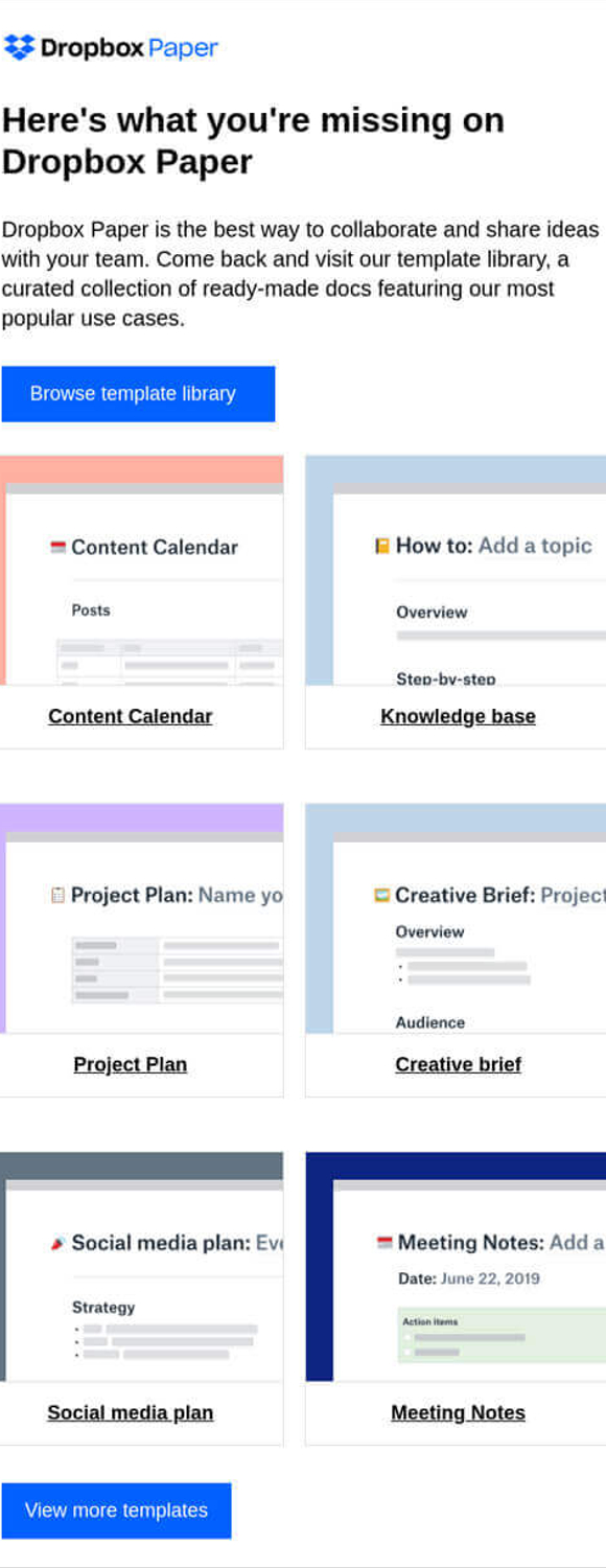 SaaS Re-engagement Emails: Screenshot of Dropbox's email