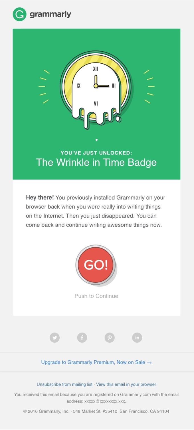SaaS Re-engagement Emails: Screenshot of Grammarly's email