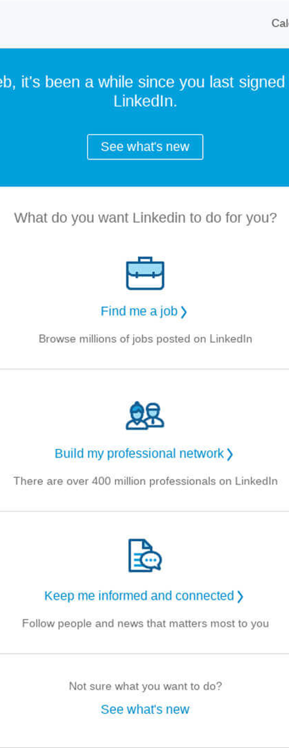 SaaS Re-engagement Emails: Screenshot of LinkedIn's email