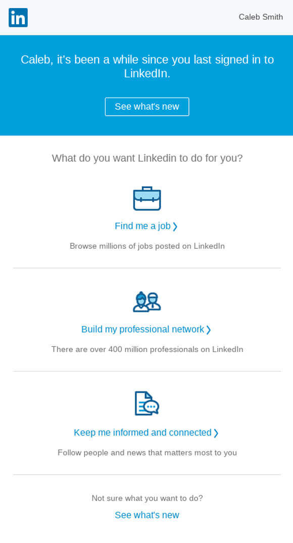 SaaS Re-engagement Emails: Screenshot of LinkedIn's email