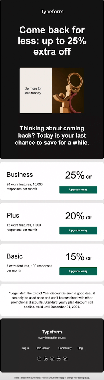 SaaS Re-engagement Emails: Screenshot of Typeform's email