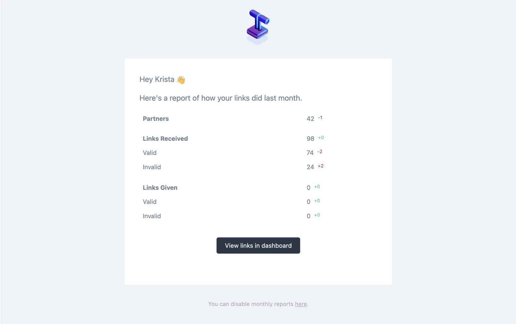 SaaS Report Emails: Screenshot of Backlink Pilot's report email