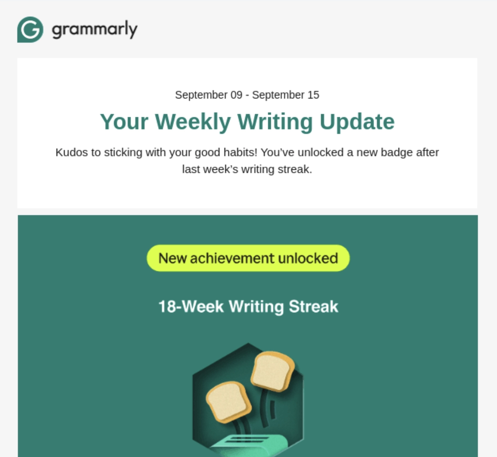 SaaS Report Emails: Screenshot of Grammarly's report email