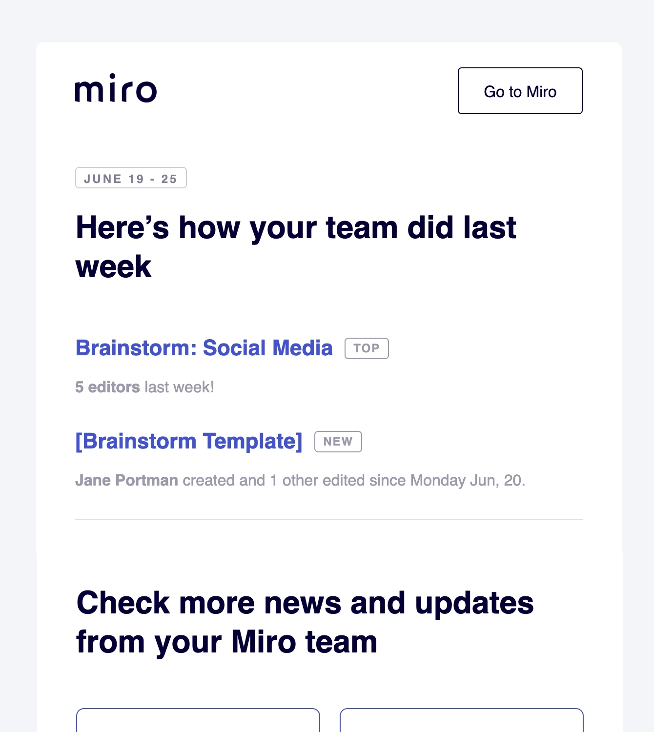 SaaS Report Emails: Screenshot of Miro's report email