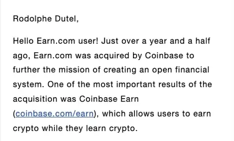 SaaS Email Greetings and Salutations: Intro portion of Earn.com’s sunset email

