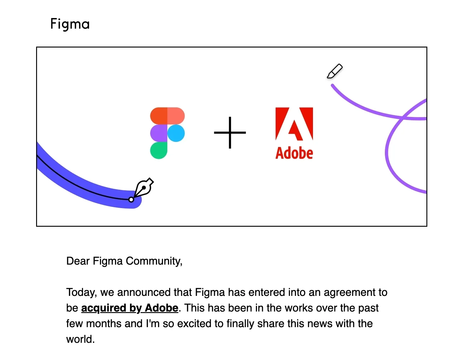 SaaS Email Greetings and Salutations: Intro portion of Figma’s acquisition announcement email
