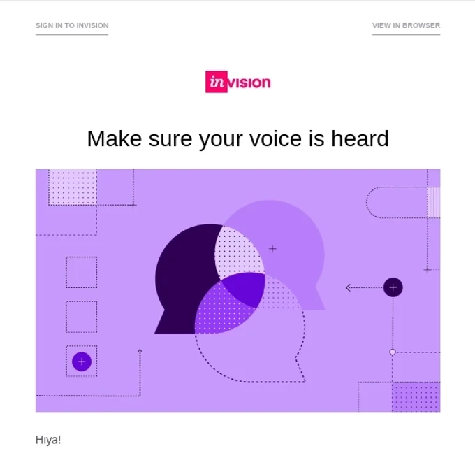 SaaS Email Greetings and Salutations: Intro portion of InVision’s survey email
