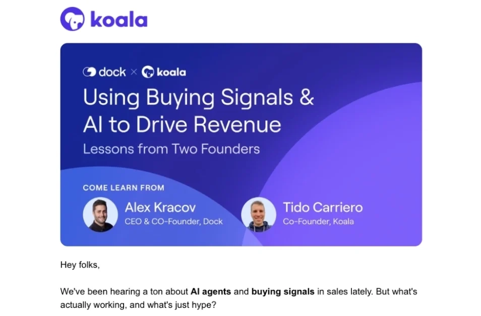 SaaS Email Greetings and Salutations: Intro portion of Koala’s webinar invitation email
