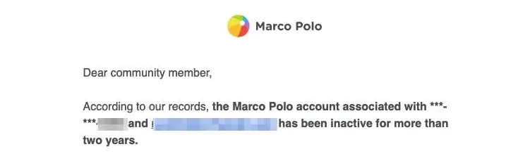 SaaS Email Greetings and Salutations: Intro portion of Marco Polo’s account deletion email
