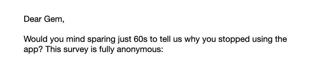 SaaS Email Greetings and Salutations: Intro portion of Opal’s feedback email
