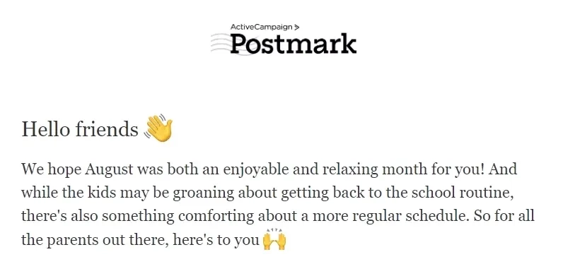SaaS Email Greetings and Salutations: Intro portion of Postmark’s newsletter
