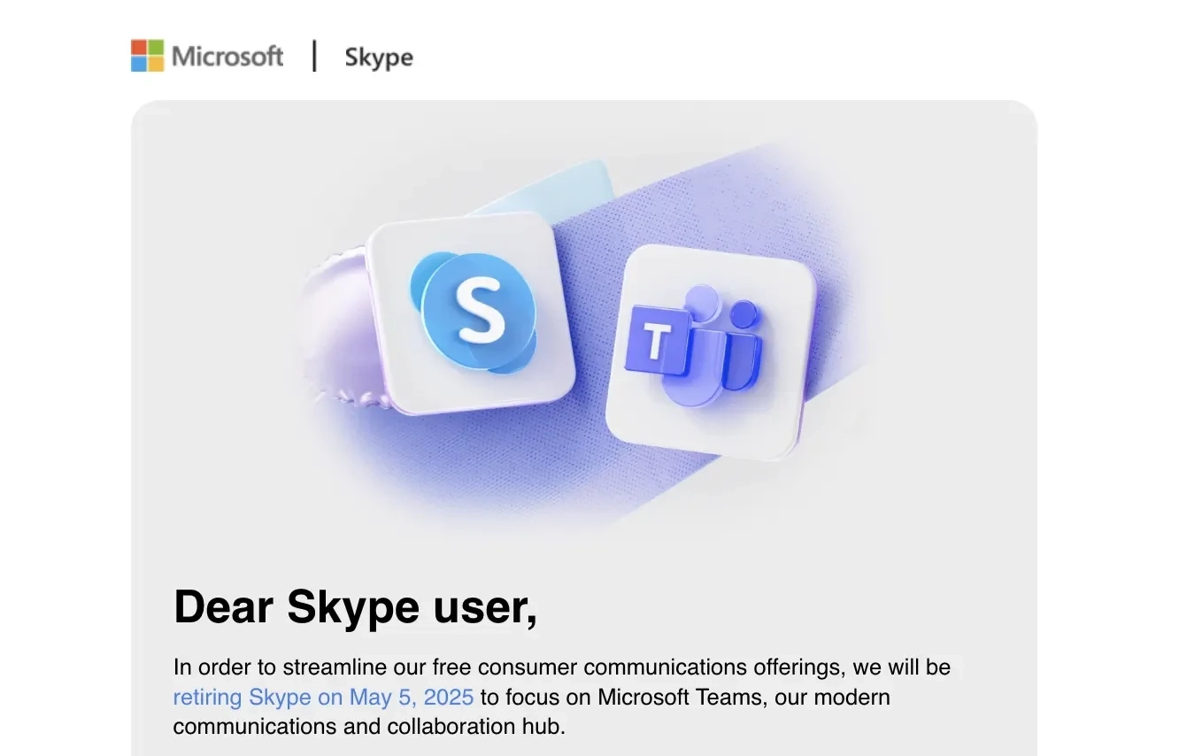 SaaS Email Greetings and Salutations: Intro portion of Skype’s sunset email
