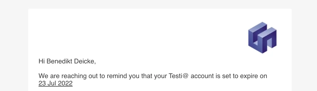 SaaS Email Greetings and Salutations: Intro portion of Testi’s renewal email
