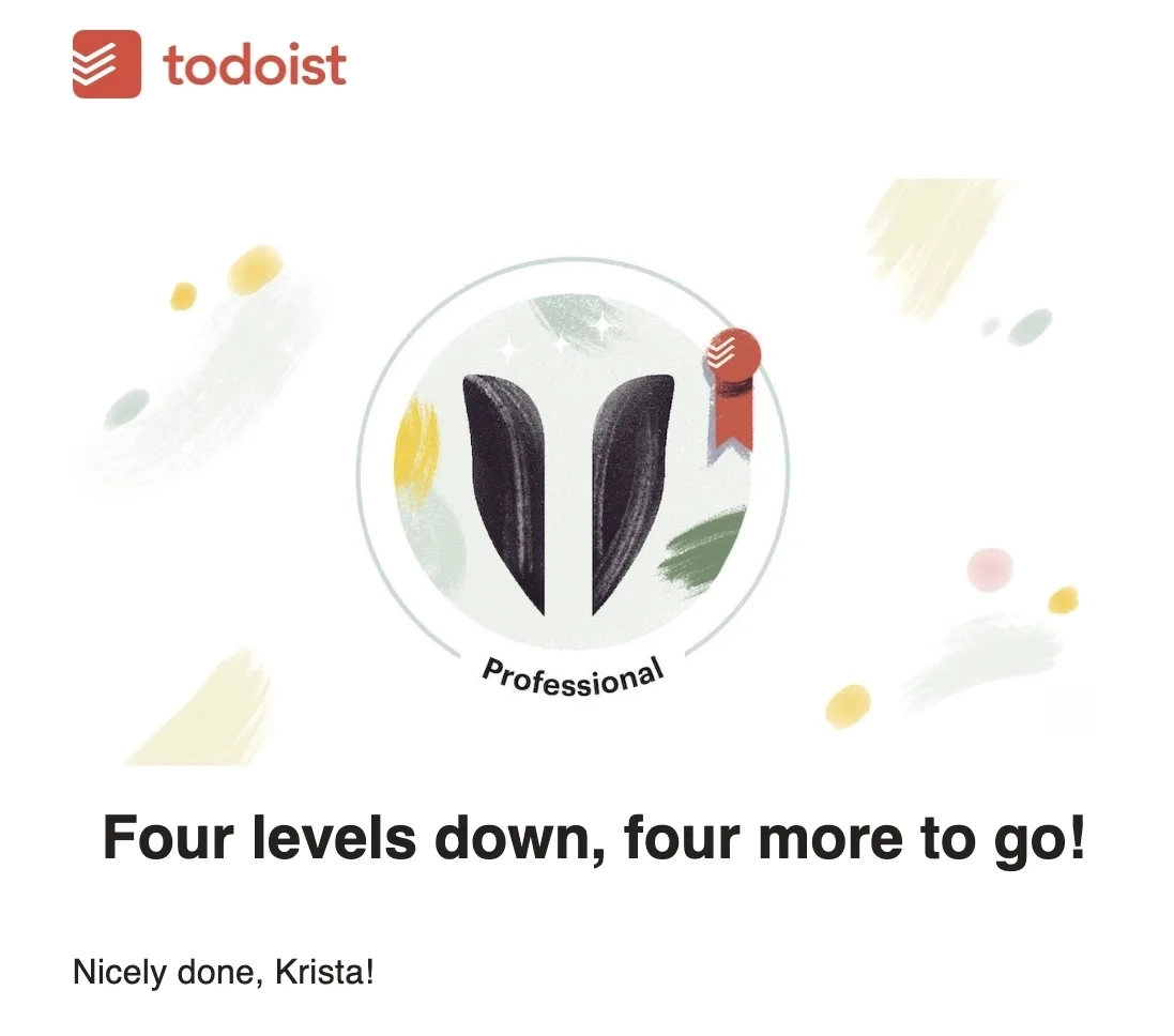 SaaS Email Greetings and Salutations: Intro portion of Todoist’s milestone email
