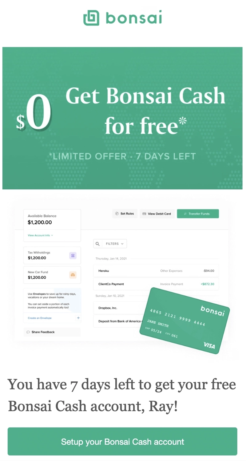 SaaS Email Nurture Campaigns: Bonsai's third nurture email