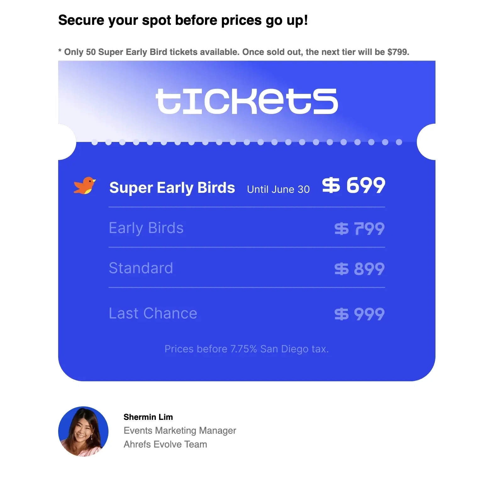 SaaS Email Sign-offs and Signatures: Screenshot of Ahrefs’ conference email