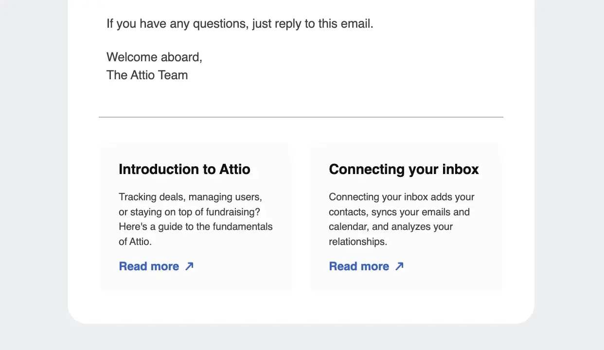 SaaS Email Sign-offs and Signatures: Screenshot of Attio’s invite your team email