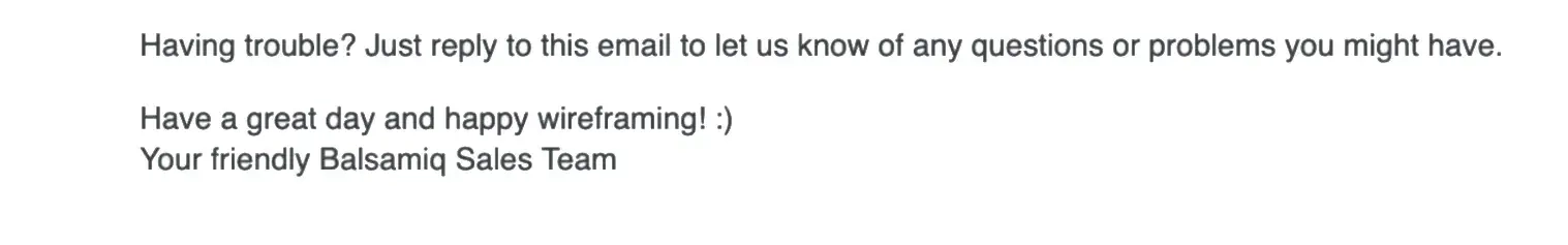 SaaS Email Sign-offs and Signatures: Screenshot of Balsamiq’s trial expiration email