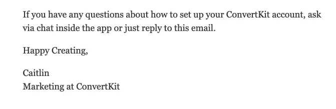 SaaS Email Sign-offs and Signatures: Screenshot of ConvertKit’s email