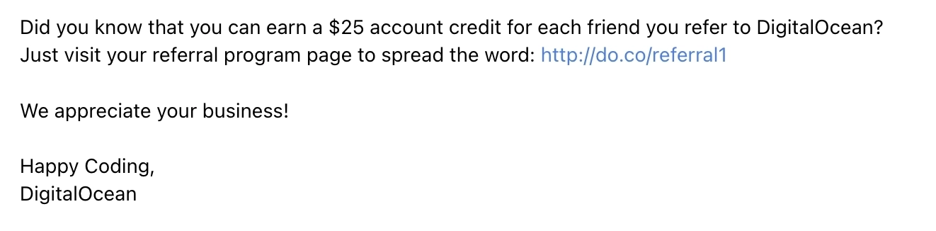 SaaS Email Sign-offs and Signatures: Screenshot of DigitalOcean’s newsletter