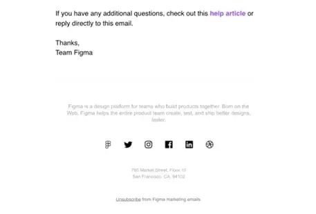 SaaS Email Sign-offs and Signatures: Screenshot of Figma’s pricing update email