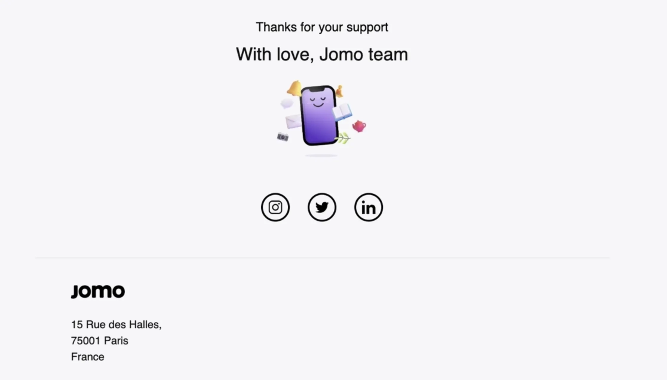 SaaS Email Sign-offs and Signatures: Screenshot of Jomo’s cancellation email
