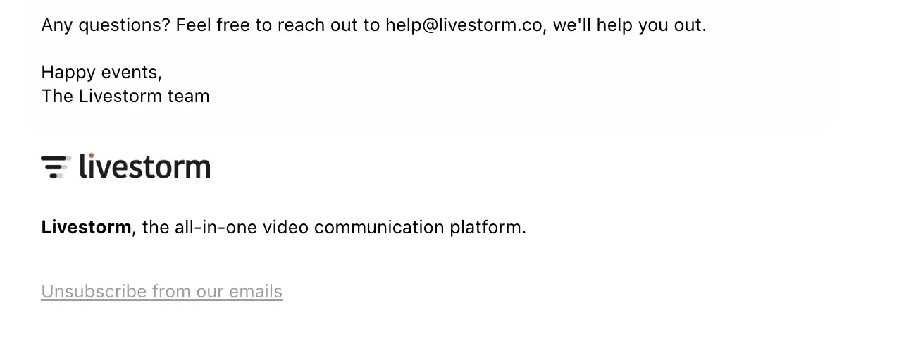 SaaS Email Sign-offs and Signatures: Screenshot of Livestorm’s switch to annual email