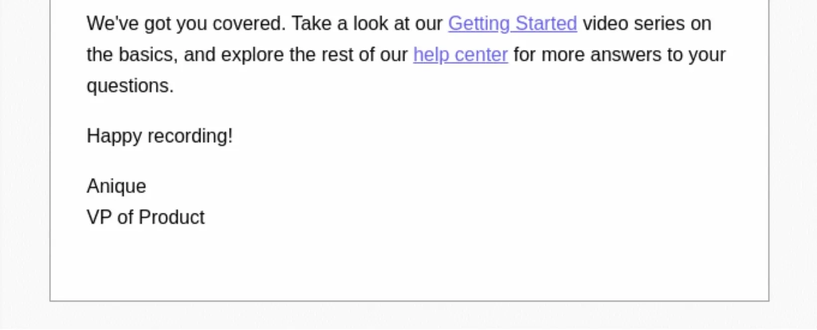 SaaS Email Sign-offs and Signatures: Screenshot of Loom’s GIF email