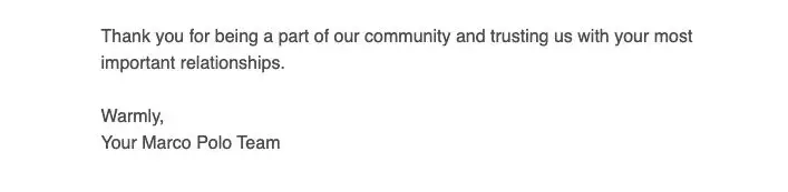SaaS Email Sign-offs and Signatures: Screenshot of Marco Polo’s account removal email