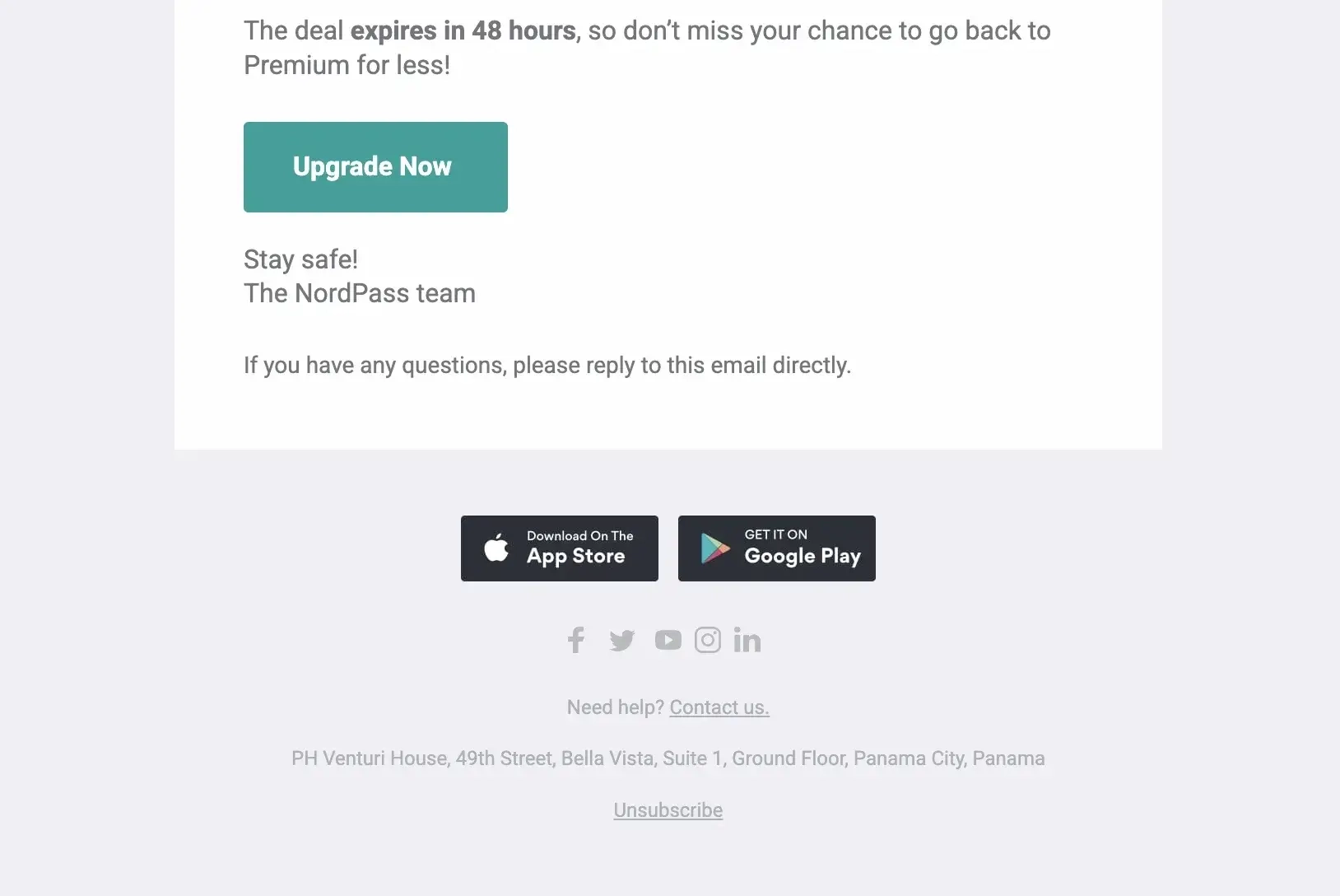 SaaS Email Sign-offs and Signatures: Screenshot of NordPass’ promo email